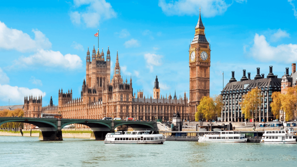 The Houses of Parliament and the Elizabeth Tower across the River Thames